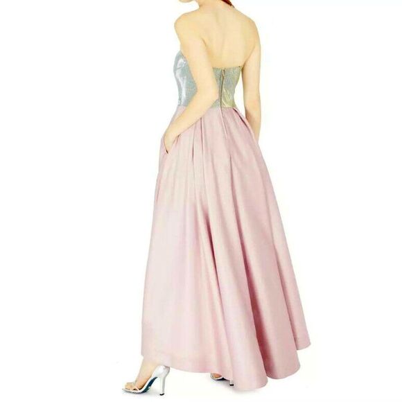 Speechless Spaghetti Strap Satin Silver Sparkle Tulle Evening Gown Prom Dress - Picture 2 of 12